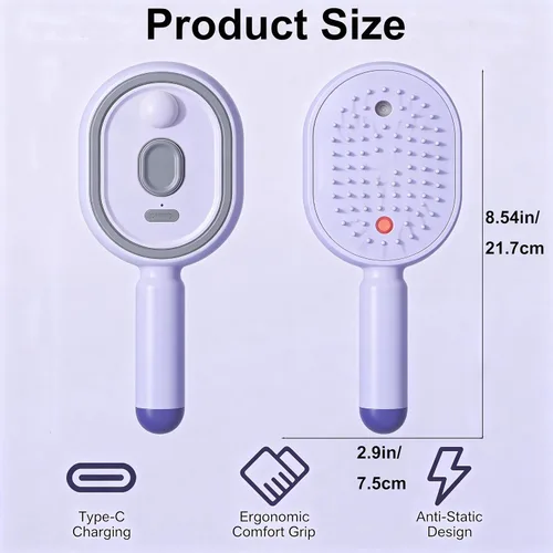 Vista 4 de Electric Steam Brush, Rechargeable Detangling Straightener (Purple)