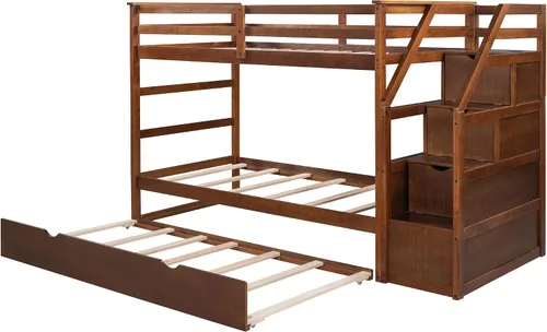 Vista 5 de Harper & Bright Designs Litera individual sobre cama individual con nido, marco de cama individual de madera sobre cama con cajones