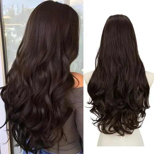 Vista 9 de SARLA Extensiones de cabello sintético con clip, parte en U, largo, ondulado, rizado, grueso, de cabeza completa, para mujer, rubio playa, 24 Playa