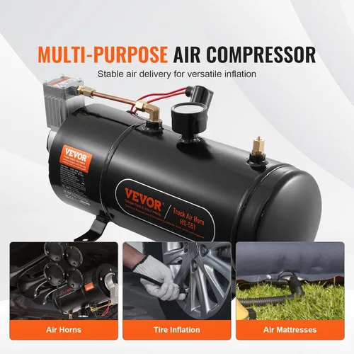 Vista 4 de VEVOR Compresor de aire de 12 V con tanque de 0.8 galones/3 L, compresor de aire de bocinas de tren, sistema de compresor de aire a bordo de 120 psi