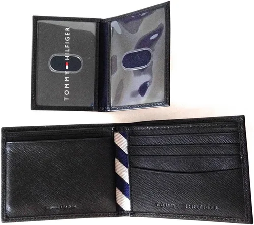 Vista 5 de Tommy Hilfiger Billetera Billetera Billfold de cuero para hombre con tarjeta de crédito (azul marino), Negro