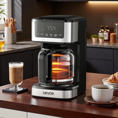 Vista 8 de VEVOR Cafetera programable, cafetera de goteo programable de 12 tazas con pantalla táctil, cafetera de 4 horas para mantener el calor, cafetera