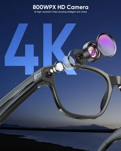 Vista 2 de Lentes inteligentes AI con cámara 4K para hombres y mujeres, gafas de cámara antivibración de 800 W con GPT de chat, grabación de video, micrófono