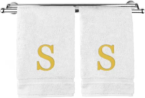 Vista 165 de Toalla de mano monogramada, regalo personalizado, juego de 2 - Toalla bordada con letra de bloque dorada - Extra absorbente 100% algodón turco