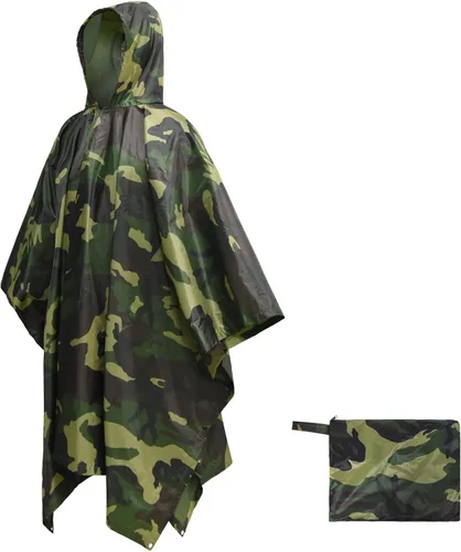 Vista 13 de LOOGU Poncho de lluvia impermeable con capucha, abrigo de lluvia multiusos de camuflaje para caza, camping, senderismo