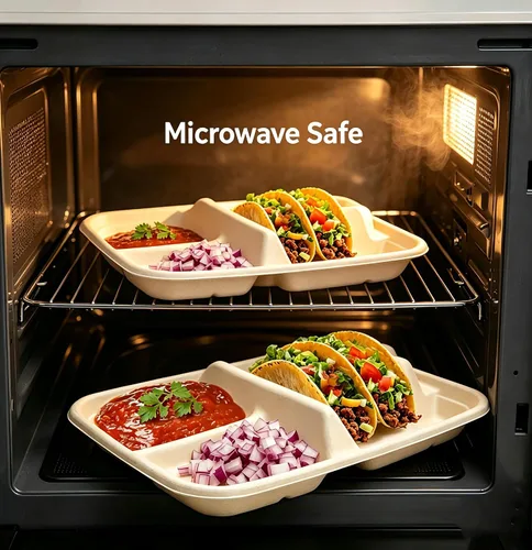 Vista 4 de Platos desechables para tacos para 2 tacos y 2 lados, paquete de 25 Platos de papel premium con divisores, soporte para tacos de fiesta, soporte