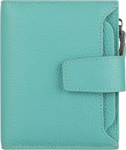 Vista 26 de Lavemi Pequeña cartera compacta para mujer, con bloqueo RFID, de piel auténtica, plegable, con ventanas de identificación