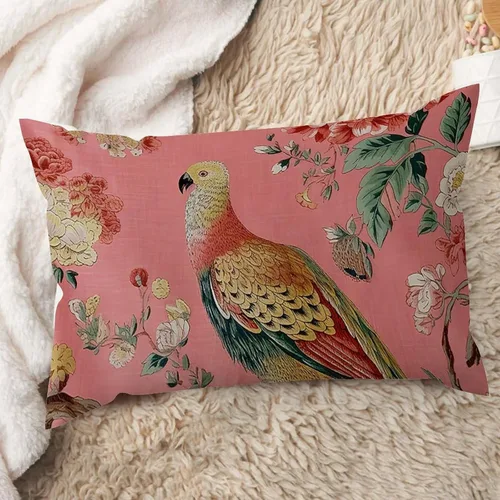 Vista 21 de ArogGeld Fundas de cojín de estilo chinoiserie, diseño de flores y pájaros, color rosa rubor, diseño de animales de pavo real, jardín asiático