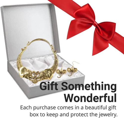 Vista 6 de Shop LC Elephant Earrings & Necklace Set - Jewelry for Women - Chunky Statement Jewelry Set in Ion Plated Yellow & Rose Gold & Stainless Steel - 16