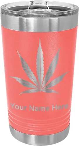 Vista 15 de LaserGram Vaso de pinta aislado al vacío de 16 onzas, hoja de marihuana, grabado personalizado incluido (negro)