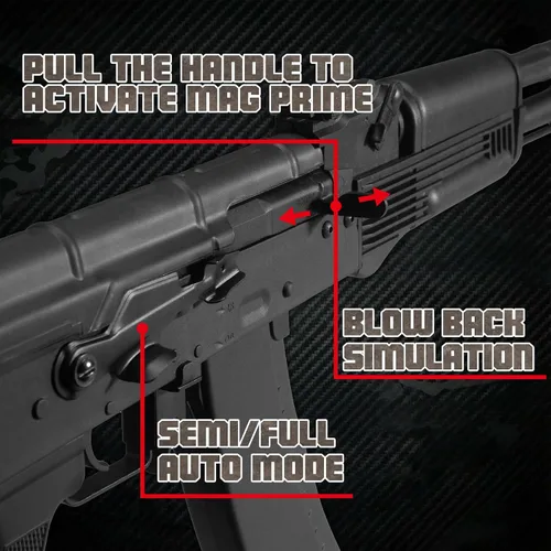 Vista 5 de EMERBU Pro-Grade Gel Splatter Ball Blaster AK74M Actualizado por EMERBU - Cuerpo de Metal y Nylon - 11.1V Alta Potencia - Juego de Engranajes
