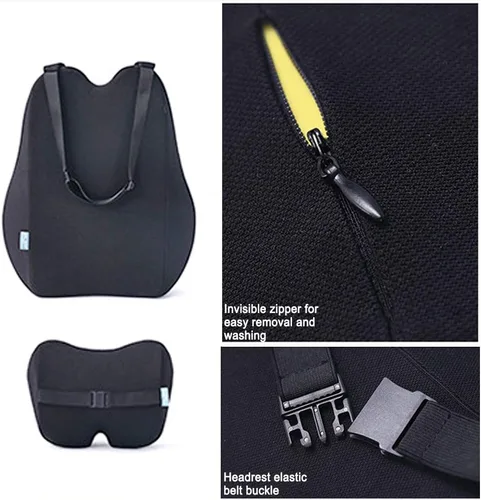 Vista 4 de Cojín lumbar para coche, cojín de respaldo y reposacabezas para cuello, cojín de espuma viscoelástica con alivio del dolor de espalda para Mazda