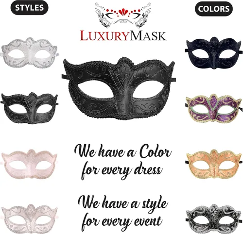 Vista 2 de Máscara decorativa para disfraz de mujer, para fiesta veneciana, Mardi Gras, graduación, Halloween, fiestas de disfraces y regalo