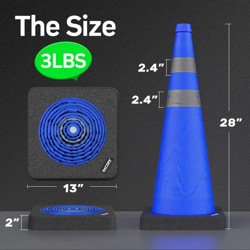 Vista 8 de BATTIFE [1 Paquete] Conos azules plegables de seguridad de tráfico de 28 pulgadas con base negra pesada, conos emergentes multiusos con collar