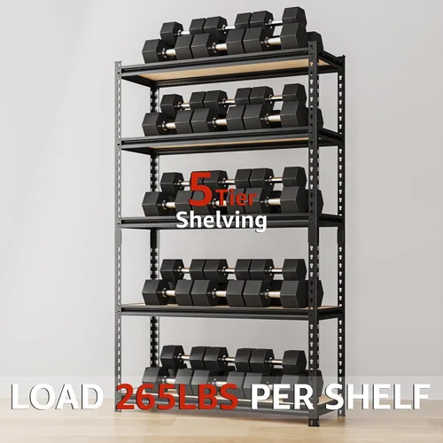Vista 5 de Estantes de almacenamiento, estantes de garaje, estantes de metal resistentes de 5 niveles para almacenamiento, estante ajustable para cocina