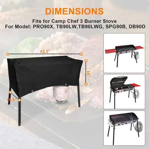 Vista 4 de Grisun Cubierta de patio para estufas Camp Chef de 3 quemadores, impermeable, antidecoloración, funda de estufa de 3 quemadores para PRO90, PRO90X