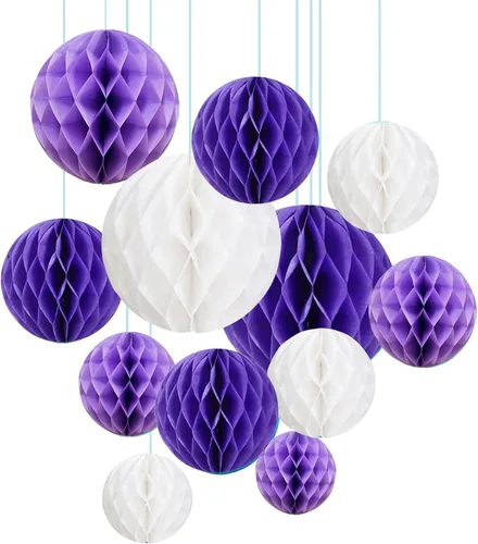 Vista 12 de ZOOYOO 12 piezas 15 cm 25 cm bolas de panal decorativas de papel de seda con pompones colgantes para cumpleaños, baby shower, boda, compromiso, Azul