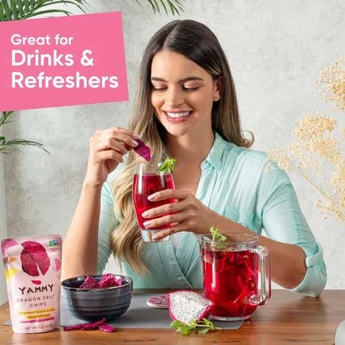 Vista 3 de Yammy Chips de fruta del dragón seca para refrescos (paquete de 5.6 oz, 4 unidades) - Como piezas de fruta del dragón liofilizada - Snack saludable