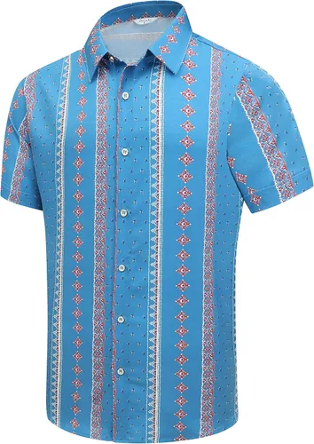 Vista 61 de SheLucki - Camisa hawaiana para hombre, unisex, de manga corta, con botones, para la playa y el verano, ropa casual estampada con sombra de palmas