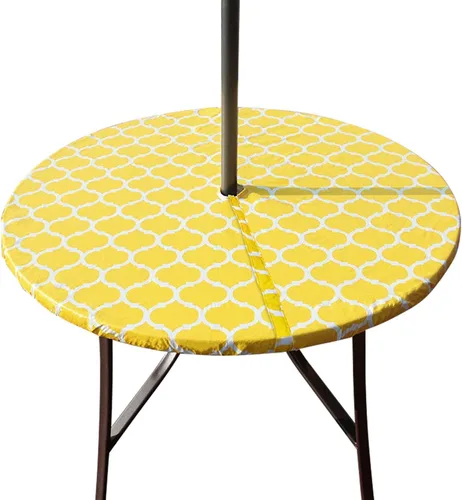 Vista 17 de Hipinger Vinyl Round Fitted Tablecloth with Zipper and Umbrella Hole, Outdoor Oil Waterproof Stain Resisteant PVC Table Cover 40-44 Inch, Black