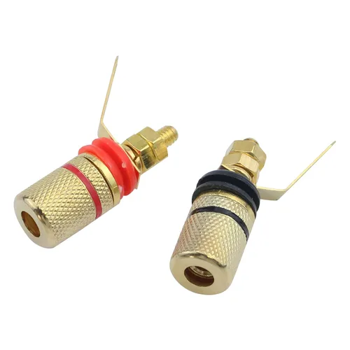 Vista 6 de Antrader 12 unids oro plateado altavoz terminal enlace poste 0.157 in Banana Plug Socket Connector (6 negro+6 rojo)