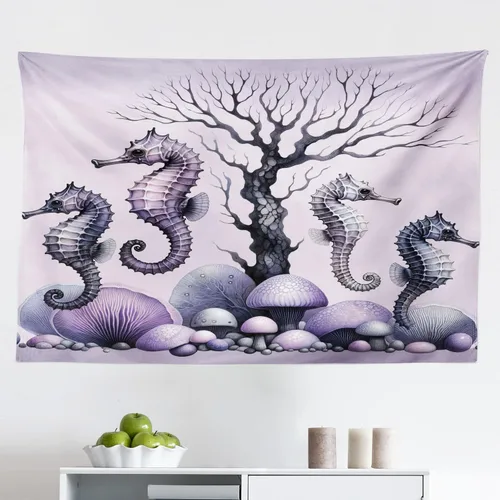 Vista 9 de Ambesonne Tapiz verde, fases lunares alrededor de un árbol de la vida, impresión de diseño bohemio de astrología nocturna, decoración de tela