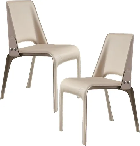 Vista 17 de JKGHK Leather Dining Chairs, Armless Room Chairs, Upholstered Kitchen Chair with Backrest, Side Chair with Metal Legs, for Bedroom, Cafe Brown