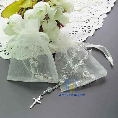 Vista 6 de Bautizo Favores (24PCS) Mini Rosarios de perlas simuladas con detalles chapados en Sivler - Reduerdos Mini rosarios/Recuerditos De Bautismo