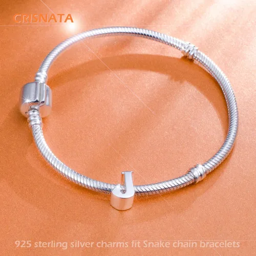 Vista 3 de CRISNATA 26 dijes completos de letras, plata de ley 925 pulida, cuentas del alfabeto A-Z, se adapta a pulseras europeas con nombre, regalo
