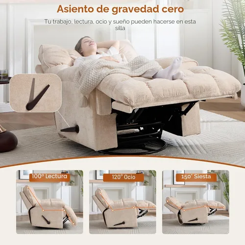 Vista 5 de Silla reclinable giratoria de gran tamaño, reclinable mecedora extra ancha Beige