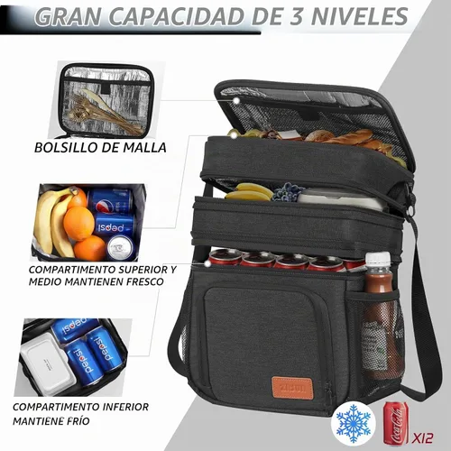Vista 2 de ZRSUN Lonchera térmica para mujeres y hombres, lonchera reutilizable de 3 capas para mujer, lonchera expandible reutilizable resistente al agua