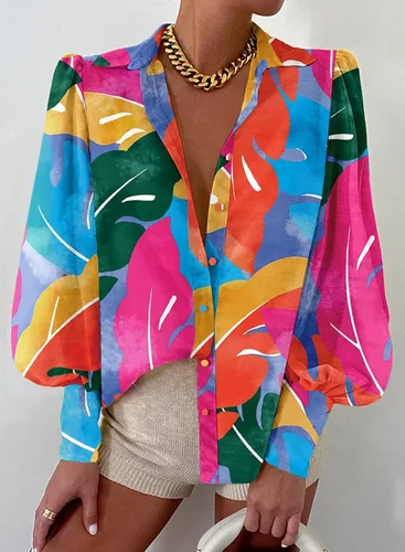 Vista 7 de EVALESS Blusas con botones para mujer, blusas de manga larga con estampado de moda 2025