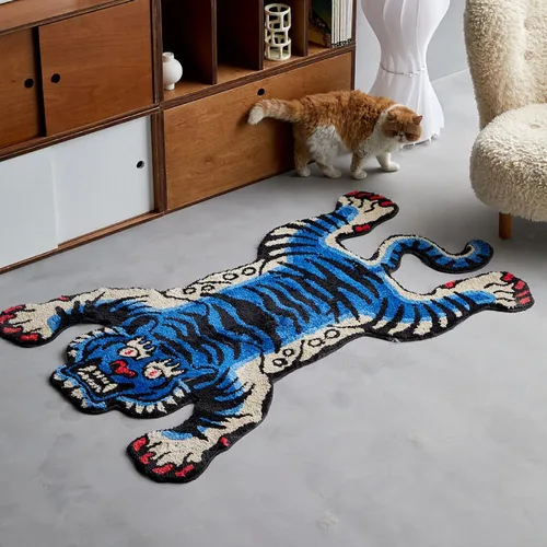 Vista 6 de Alfombra de área de tigre tibetano de 5 x 3.3 pies con mechones de pelo alto XLarge para interiores lavable a máquina con respaldo antideslizante