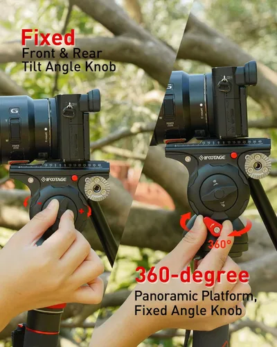 Vista 5 de IFOOTAGE Cabezal de cámara de video Komodo K5S, cabezales de fluido de aluminio, cabeza de trípode estable para giro e inclinación, con placa
