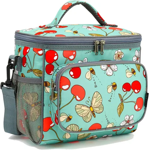 Vista 13 de FlowFly - Lonchera reutilizable con aislante para adultos, grande, para mujeres y hombres, con correa ajustable para el hombro, bolsillo frontal