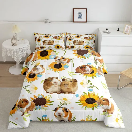 Vista 22 de Castle Fairy Juego de edredón con diseño de gato lindo para niños, tamaño twin, juego de ropa de cama con hojas de flores, luna, noche y cielo