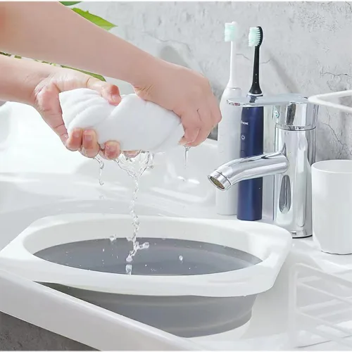 Vista 7 de Lavabo de plástico plegable de 5 litros (1.4 galones), bandeja de cocina, bañera pequeña con floding, cubo de plástico que ahorra espacio