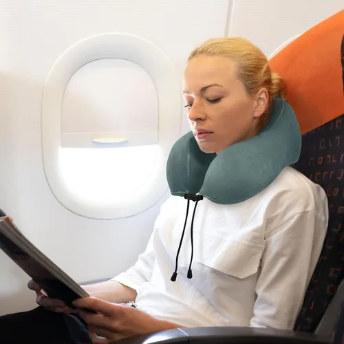 Vista 5 de Almohada de viaje gris pizarra oscura para cama de viaje de automóvil, almohada de apoyo para el cuello en forma de U de espuma viscoelástica gris