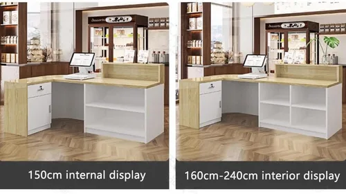 Vista 5 de LITFAD L-Shape Reception Desk with Drawer, Filing Cabinet and Cable Management, Manufactured Wood Computer Front Desk for Office, Beauty Salon