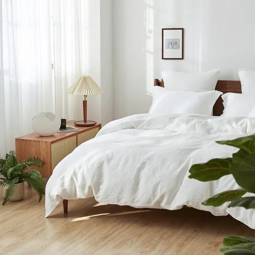 Vista 7 de Simple&Opulence - Juego de funda de edredón hecha al 100% de lino, lino francés lavado, 3 piezas, ropa de cama unicolor, estilo básico, funda