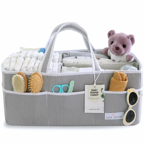 Vista 12 de Lily Miles Organizador de pañales para bebé - Bolso tote organizador para artículos esenciales de bebé niña - Cesta de regalo para baby shower