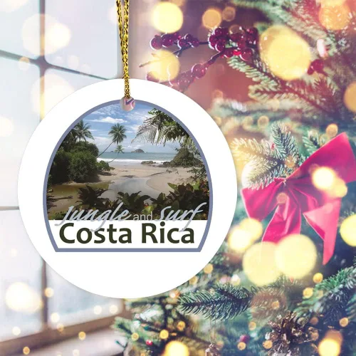 Vista 4 de Adornos navideños de Costa Rica, selva y surf, paisaje de playa, adorno de cerámica, decoración del hogar, colgantes colgantes, adorno de Navidad