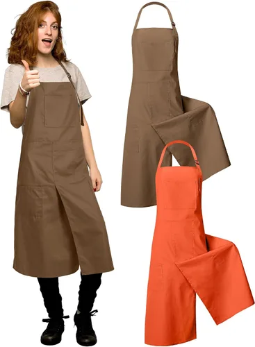 Vista 10 de 2 delantales de cerámica ajustables con pierna dividida, delantal de cerámica con 3 bolsillos, para mujeres y hombres, rueda de cerámica para beige