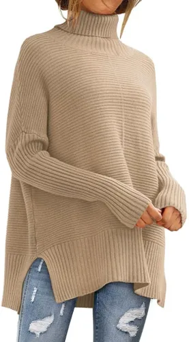 Vista 19 de LILLUSORY Suéteres de gran tamaño con cuello redondo para mujer, túnica Albaricoque