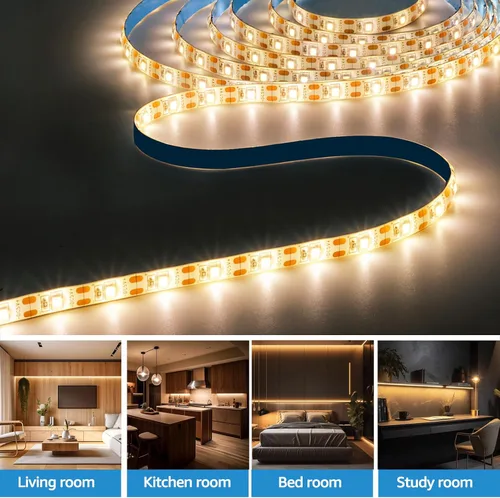 Vista 5 de Tira de luces LED de 5V USB 9.84 pies, 3500K blanco cálido, tira de luces LED flexible impermeable de SMD2835 con 180 LEDs, regulable, luz de tira
