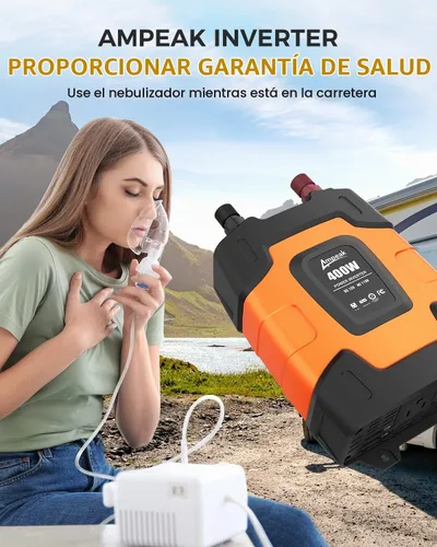 Vista 5 de Ampeak - Inversor de potencia de 400 W, 4.8A con doble puerto USB, 2 salidas de AC, inversor de coche, 12V DC a 110V AC, 11 protecciones