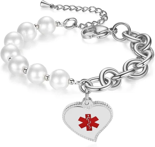 Vista 12 de mnmoom Elegant Medical Alert Bracelets for Women with heart medical id charm has Custom Engraved