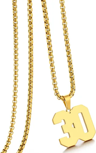 Vista 56 de Collar de Número Dorado para Hombre, Cadena de Acero Inoxidable con Colgante de Número para Atletas, Joyería Deportiva Personalizada para Niños