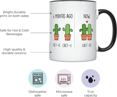 Vista 2 de YouNique Designs Taza de 6 meses, 11 onzas, Divertido 6 Taza de café de meses para novio y novia, Taza de aniversario de citas (mango negro)