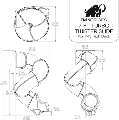 Vista 2 de Tobogán Turbo Twister de 7 pies para juegos – Aventura de giro, paseo suave y seguro TUSK Strong℠ (gris)